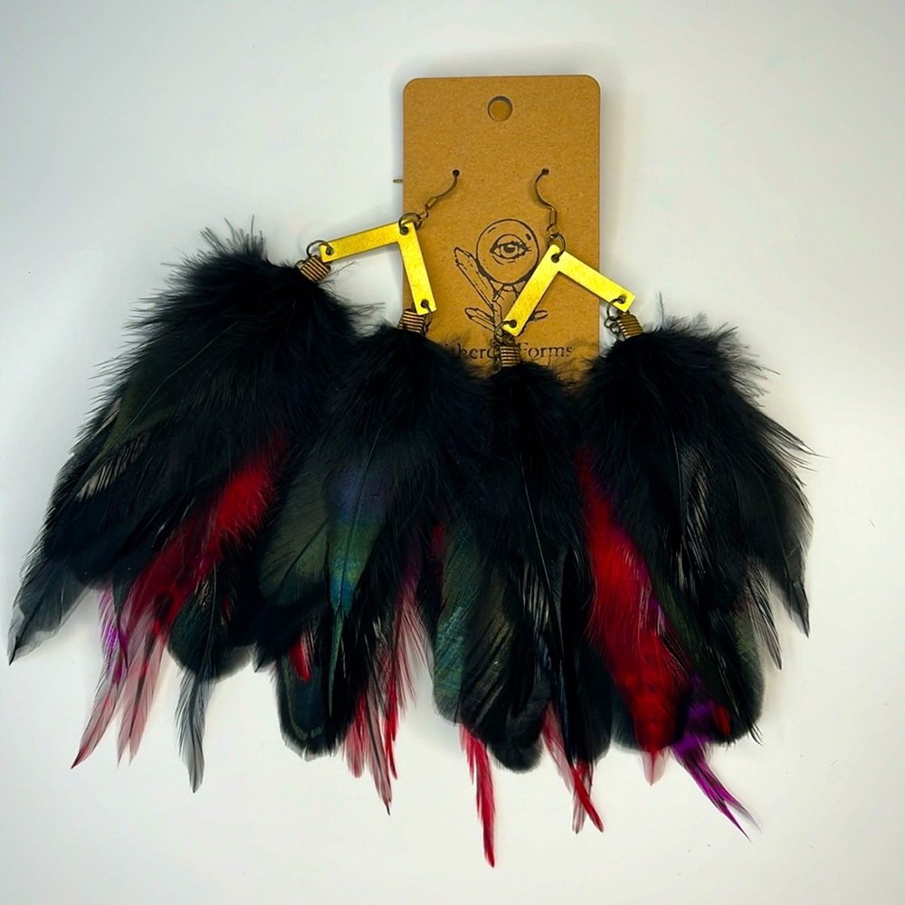 Chic Black and Red Feather Earrings